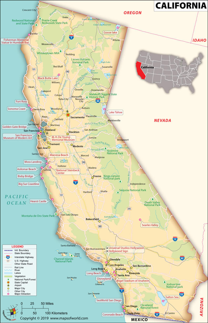 California Political Map with Capital Sacramento
